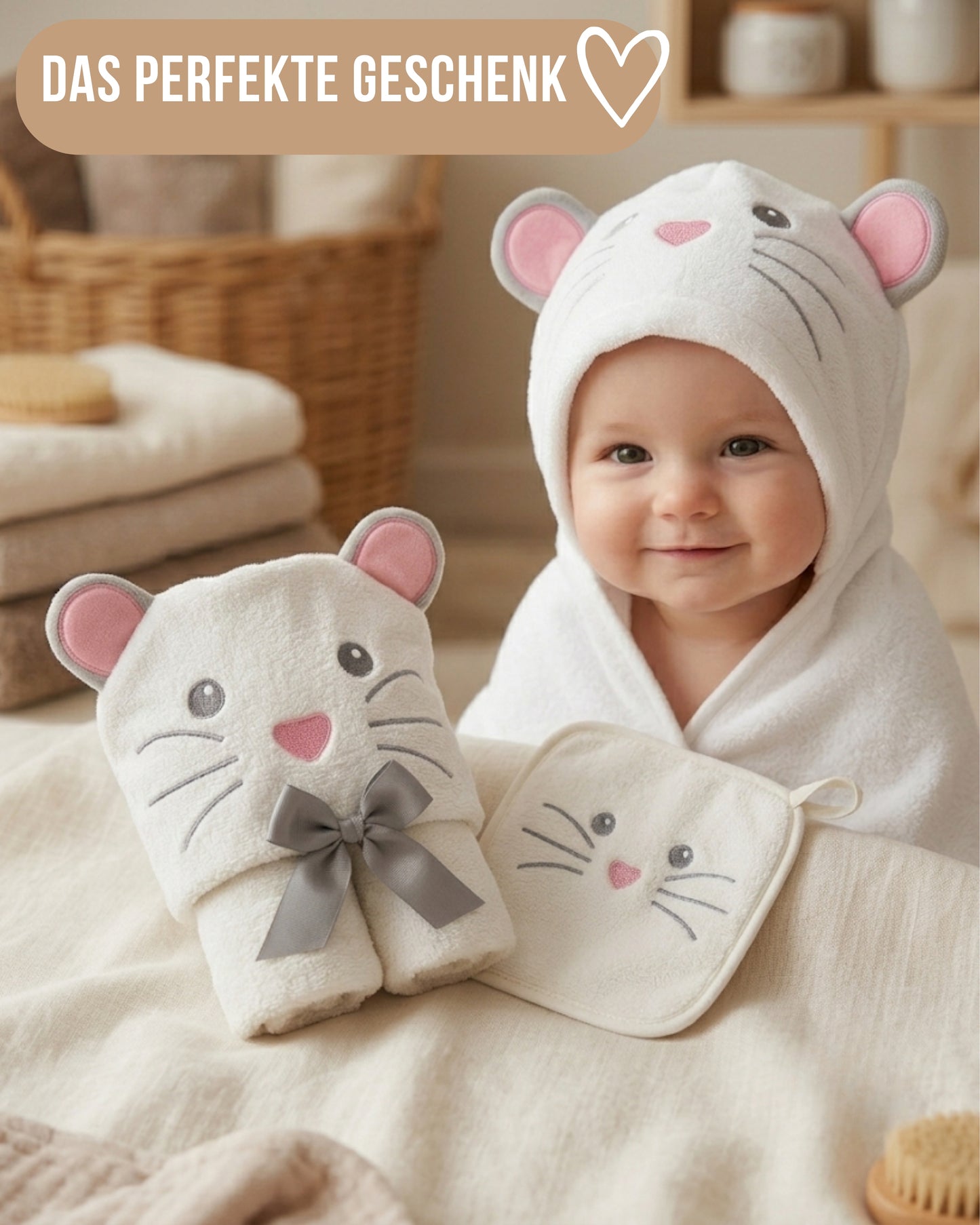 Baby Kapuzenhandtuch Maus