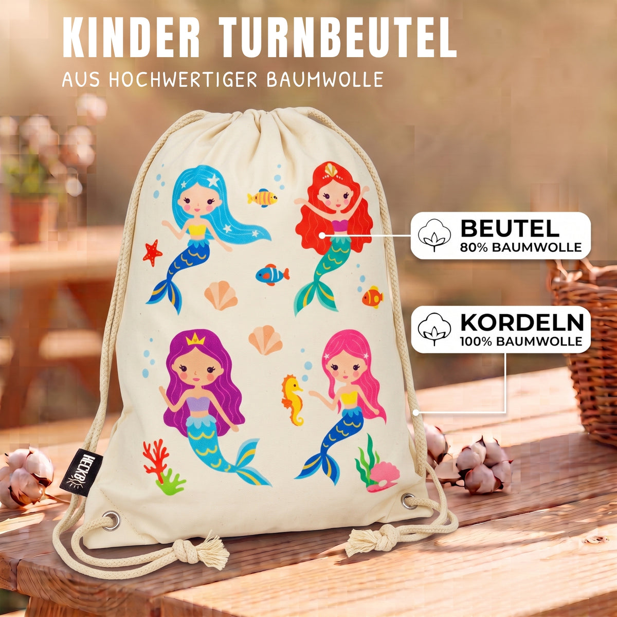 Turnbeutel Meerjungfrau beige