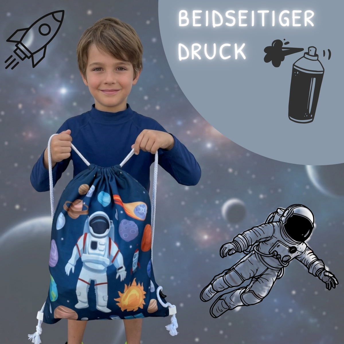 Kinder Turnbeutel Astronaut - weiss