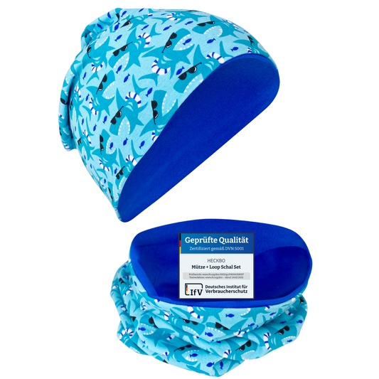 Kinder Beanie Mütze Beanie & Loop Set - Hai