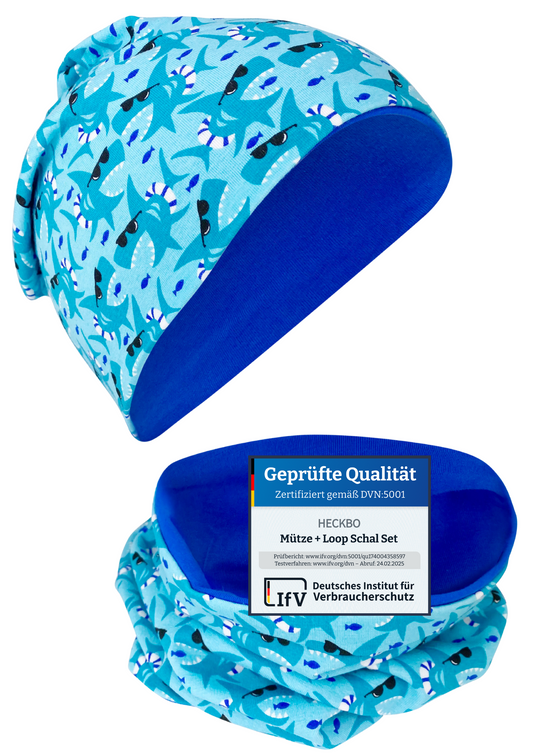 Kinder Beanie Mütze Beanie & Loop Set - Hai