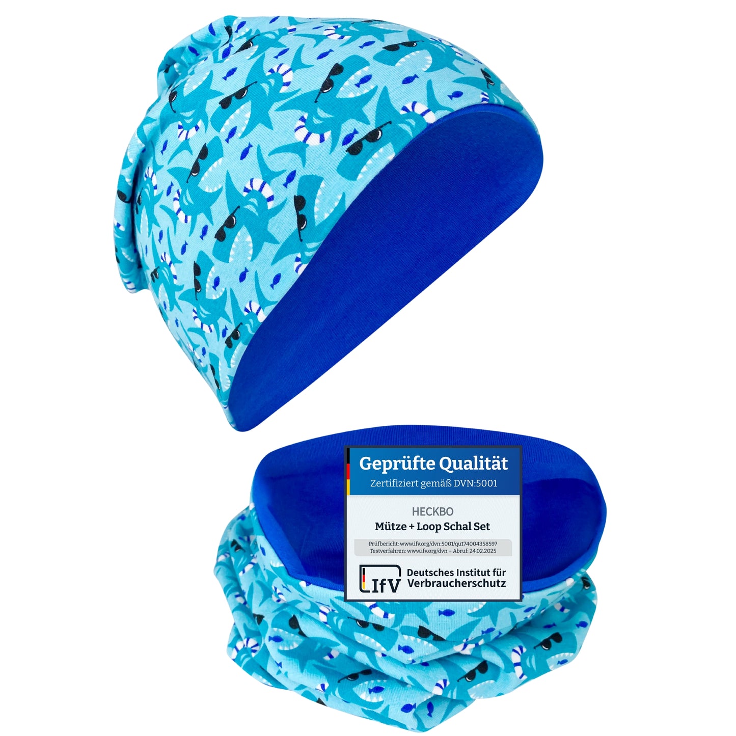 Kinder Beanie Mütze Beanie & Loop Set - Hai