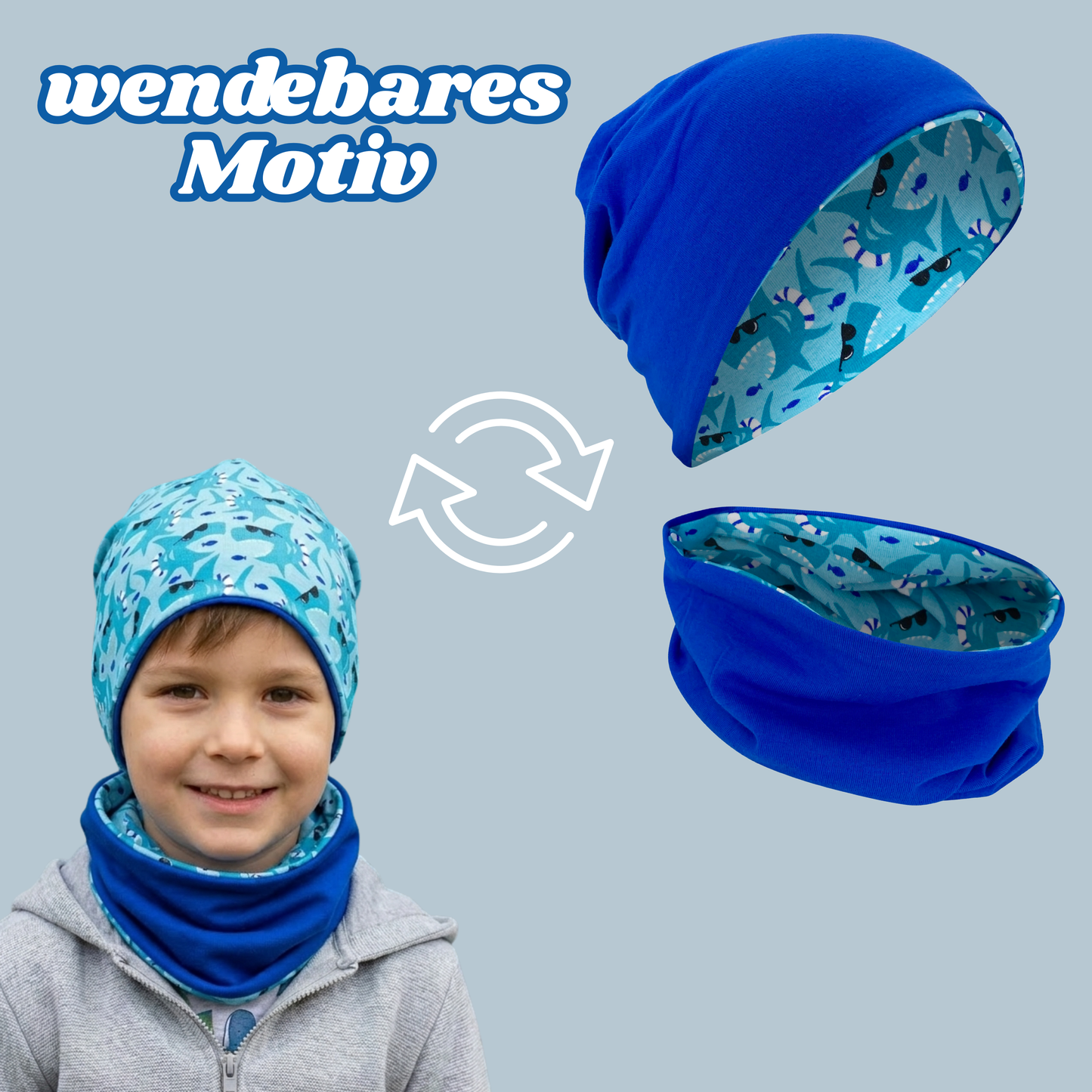Kinder Beanie Mütze Beanie & Loop Set - Hai