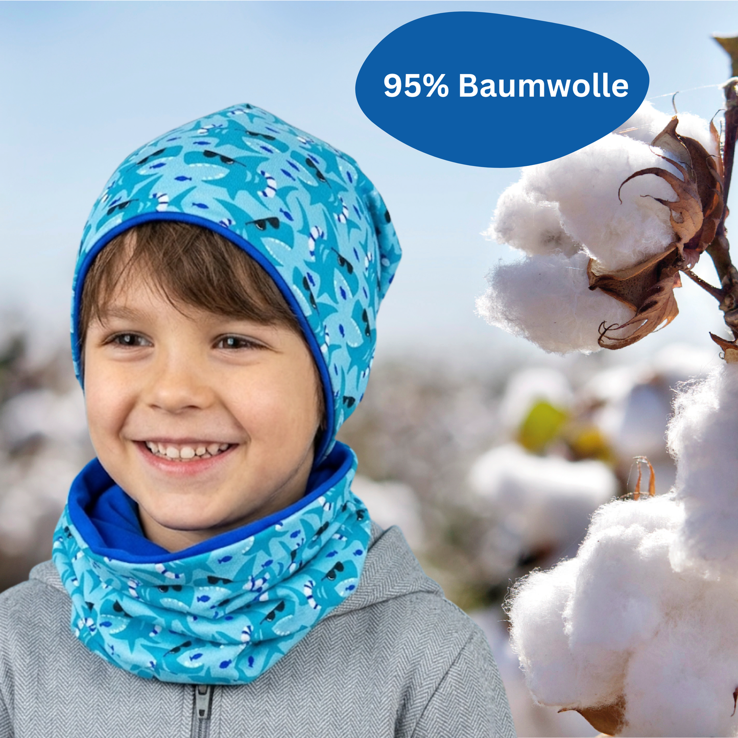 Kinder Beanie Mütze Beanie & Loop Set - Hai