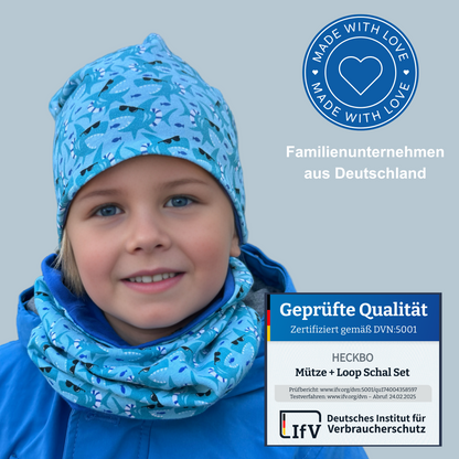 Kinder Beanie Mütze Beanie & Loop Set - Hai