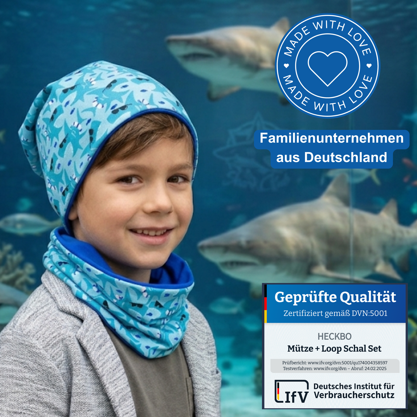Kinder Beanie Mütze Beanie & Loop Set - Hai