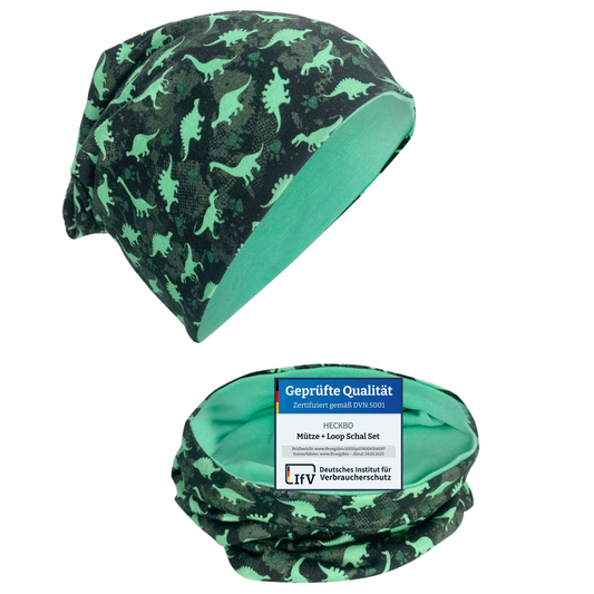 Kinder Beanie Mütze & Loop Set  - Dinosaurier