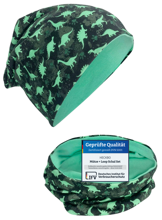 Kinder Beanie Mütze & Loop Set  - Dinosaurier