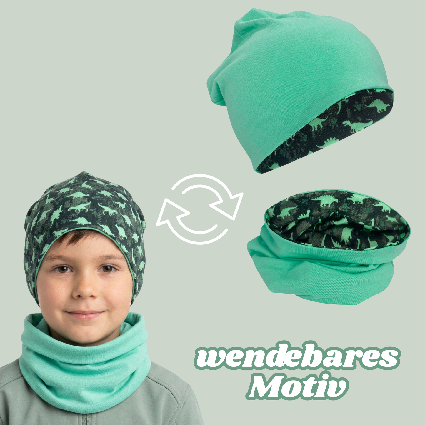 Kinder Beanie Mütze & Loop Set  - Dinosaurier