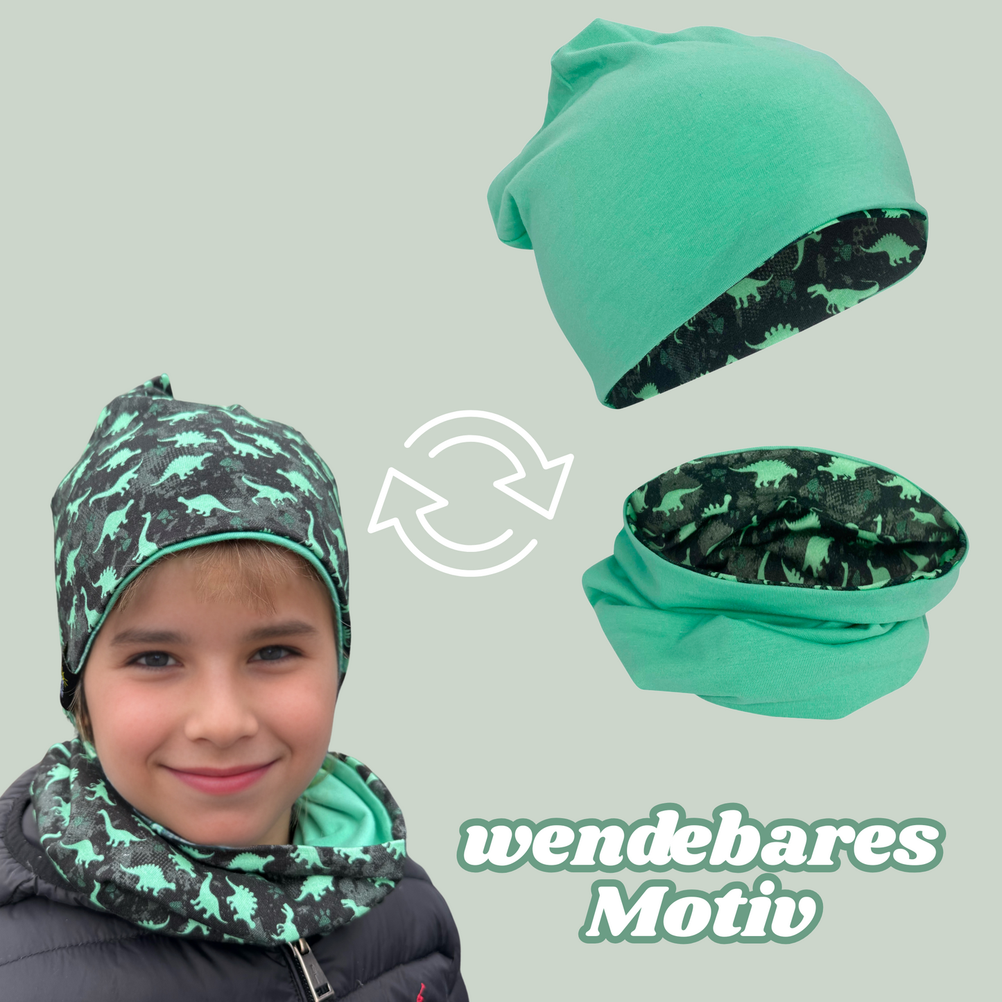 Kinder Beanie Mütze & Loop Set  - Dinosaurier