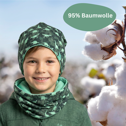 Kinder Beanie Mütze & Loop Set  - Dinosaurier