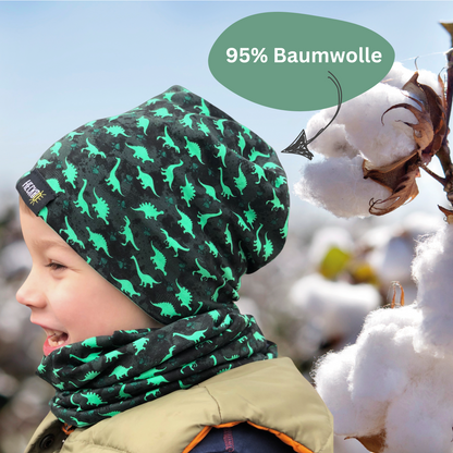 Kinder Beanie Mütze & Loop Set  - Dinosaurier