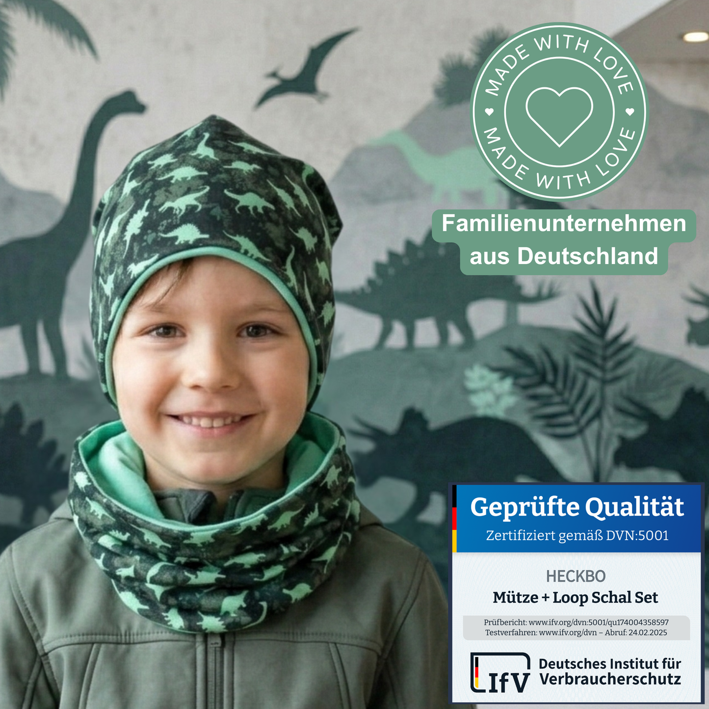 Kinder Beanie Mütze & Loop Set  - Dinosaurier