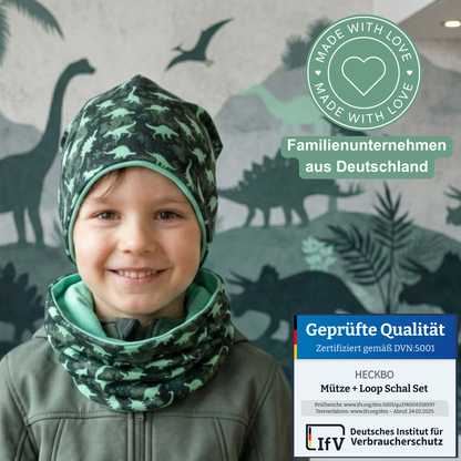 Kinder Beanie Mütze & Loop Set  - Dinosaurier