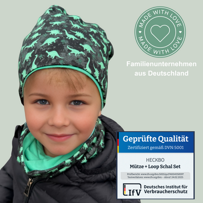 Kinder Beanie Mütze & Loop Set  - Dinosaurier