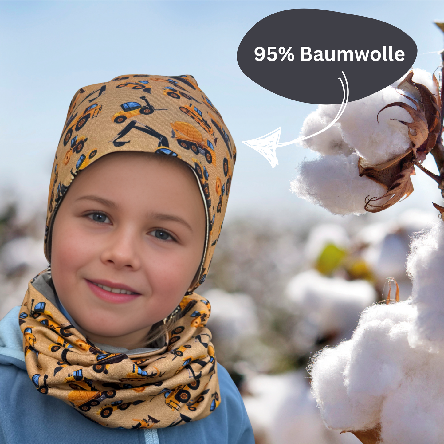 Kinder Beanie Mütze & Loop Set  - Baufahrzeuge