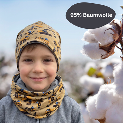 Kinder Beanie Mütze & Loop Set  - Baufahrzeuge
