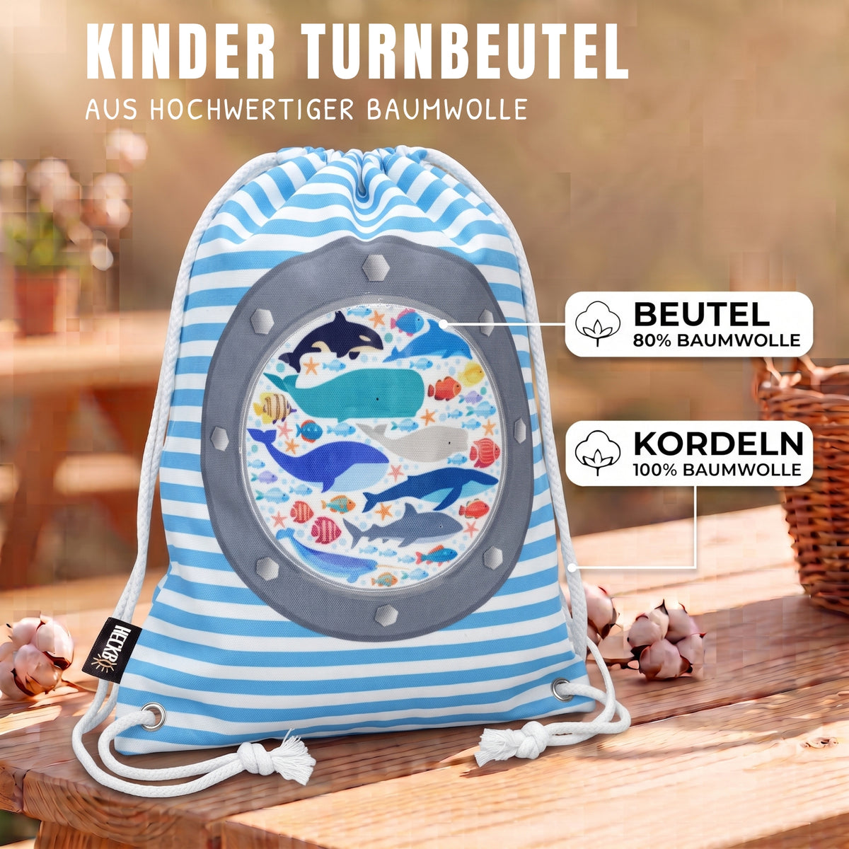 Kinder Turnbeutel Fisch mit Sichtfenster