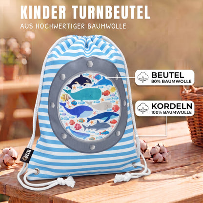 Kinder Turnbeutel Fisch mit Sichtfenster
