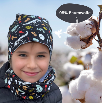 Kinder Beanie Mütze & Loop Set - Dino Knochen