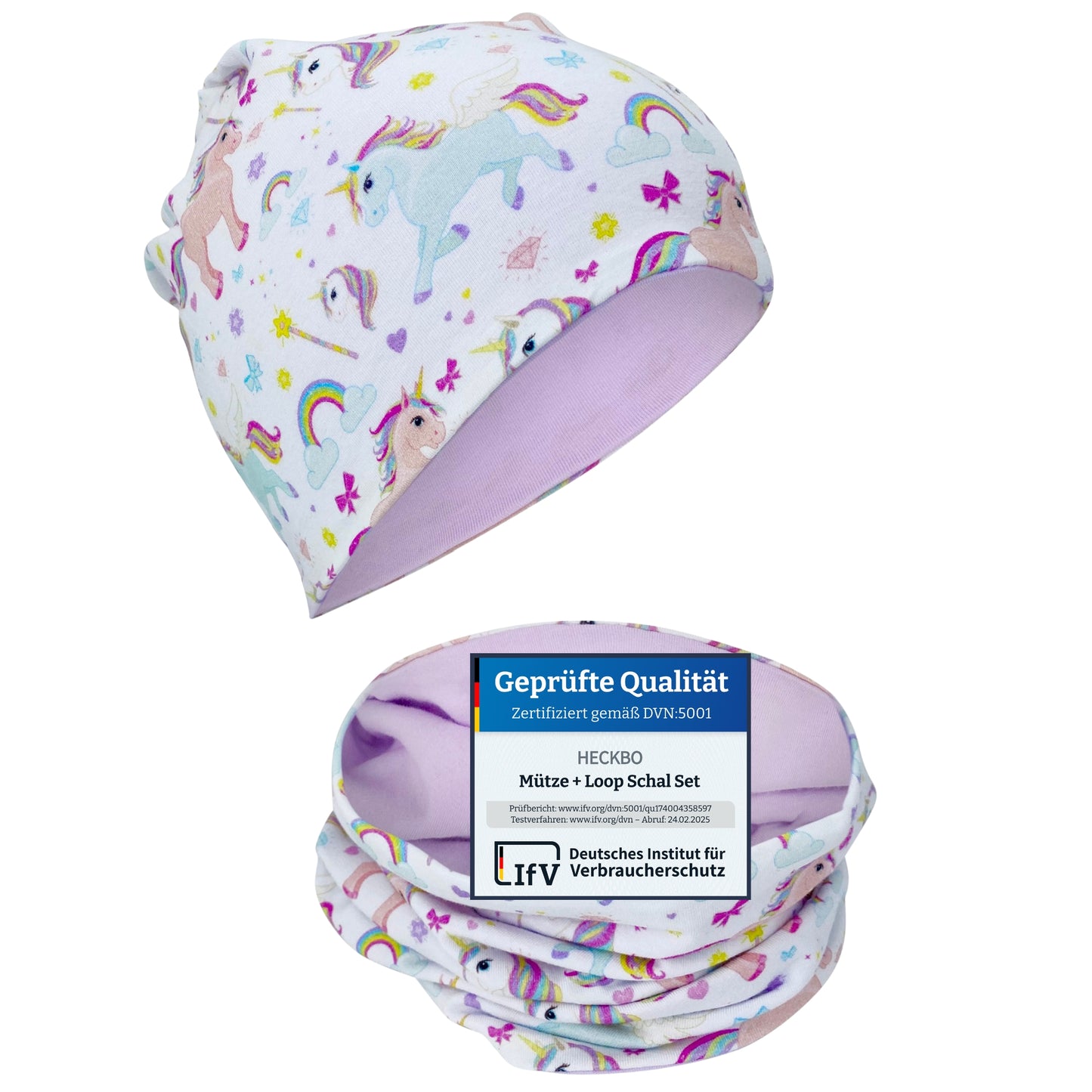 Kinder Beanie Mütze & Loop Set  - Einhorn
