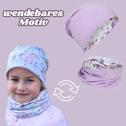 Kinder Beanie Mütze & Loop Set  - Einhorn