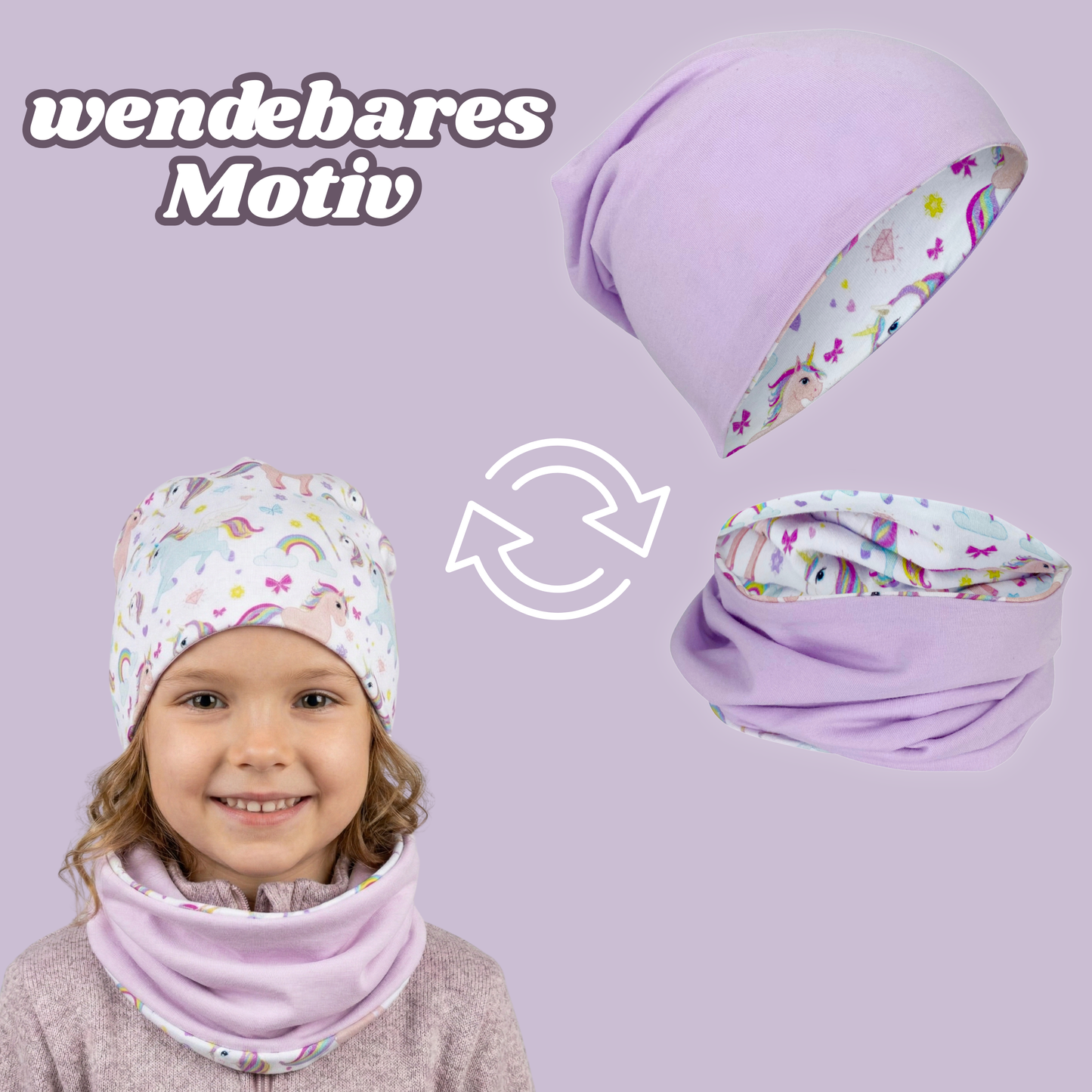 Kinder Beanie Mütze & Loop Set  - Einhorn