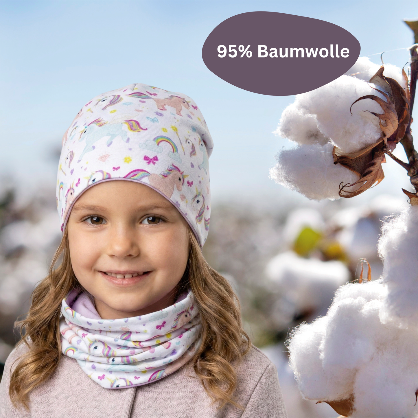 Kinder Beanie Mütze & Loop Set  - Einhorn