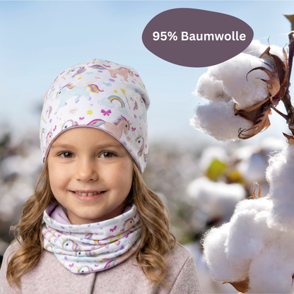 Kinder Beanie Mütze & Loop Set  - Einhorn