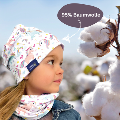 Kinder Beanie Mütze & Loop Set  - Einhorn