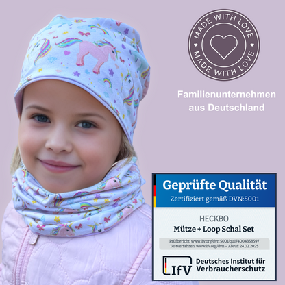 Kinder Beanie Mütze & Loop Set  - Einhorn