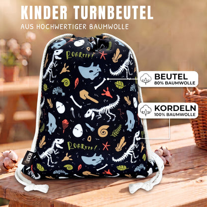 Kinder Turnbeutel Dino Skelett