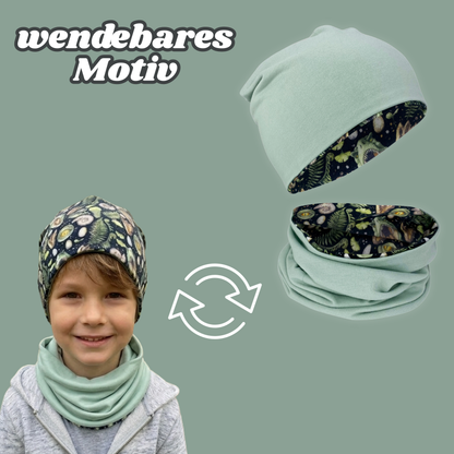 Kinder Beanie Mütze & Loop Set - T-Rex