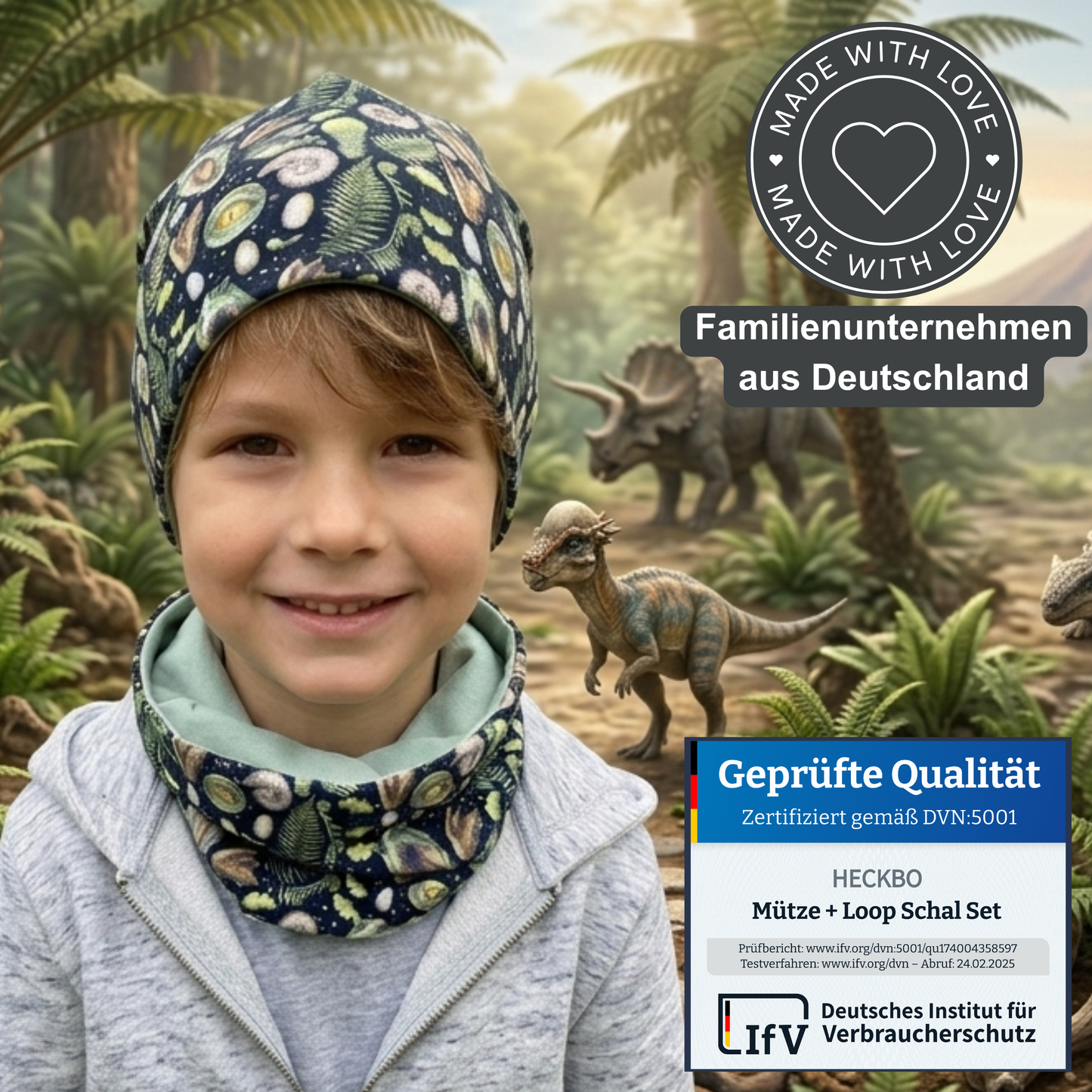 Kinder Beanie Mütze & Loop Set - T-Rex