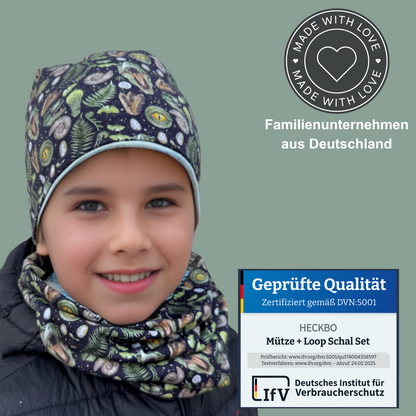 Kinder Beanie Mütze & Loop Set - T-Rex
