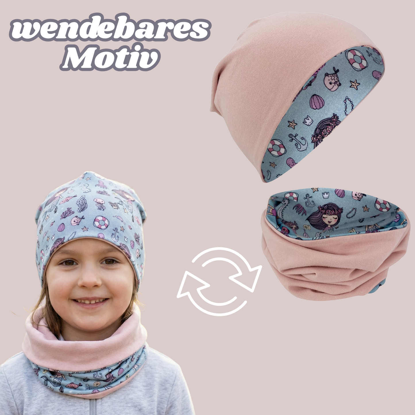 Kinder Beanie Mütze & Loop Set - Meerjungfrau