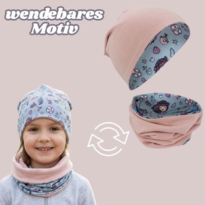 Kinder Beanie Mütze & Loop Set - Meerjungfrau