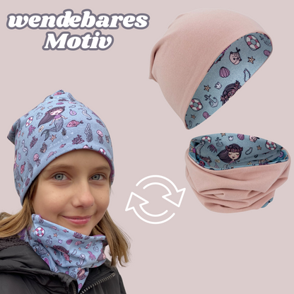 Kinder Beanie Mütze & Loop Meerjungfrau