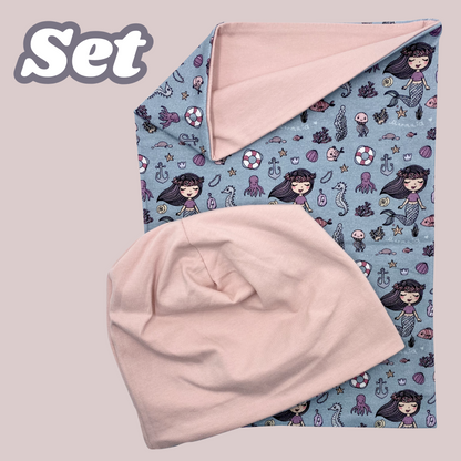 Kinder Beanie Mütze & Loop Meerjungfrau