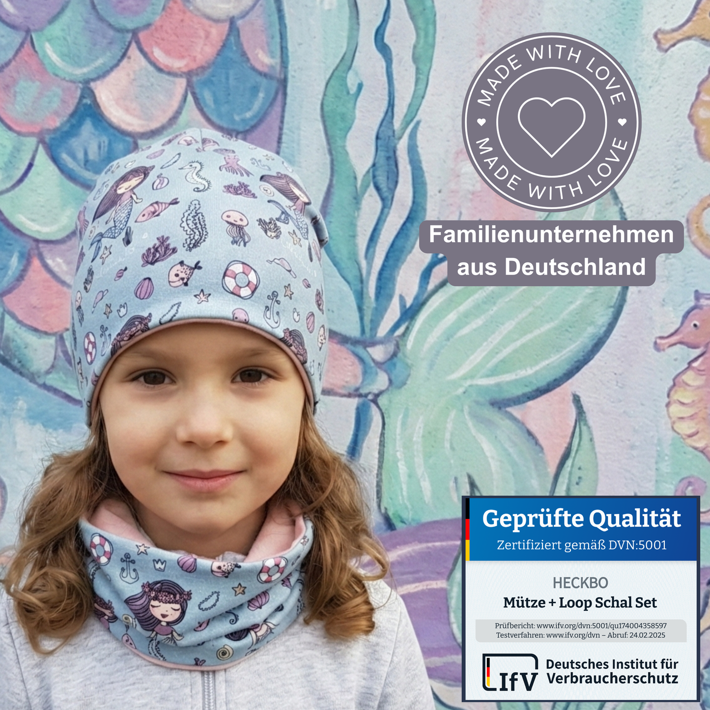 Kinder Beanie Mütze & Loop Set - Meerjungfrau