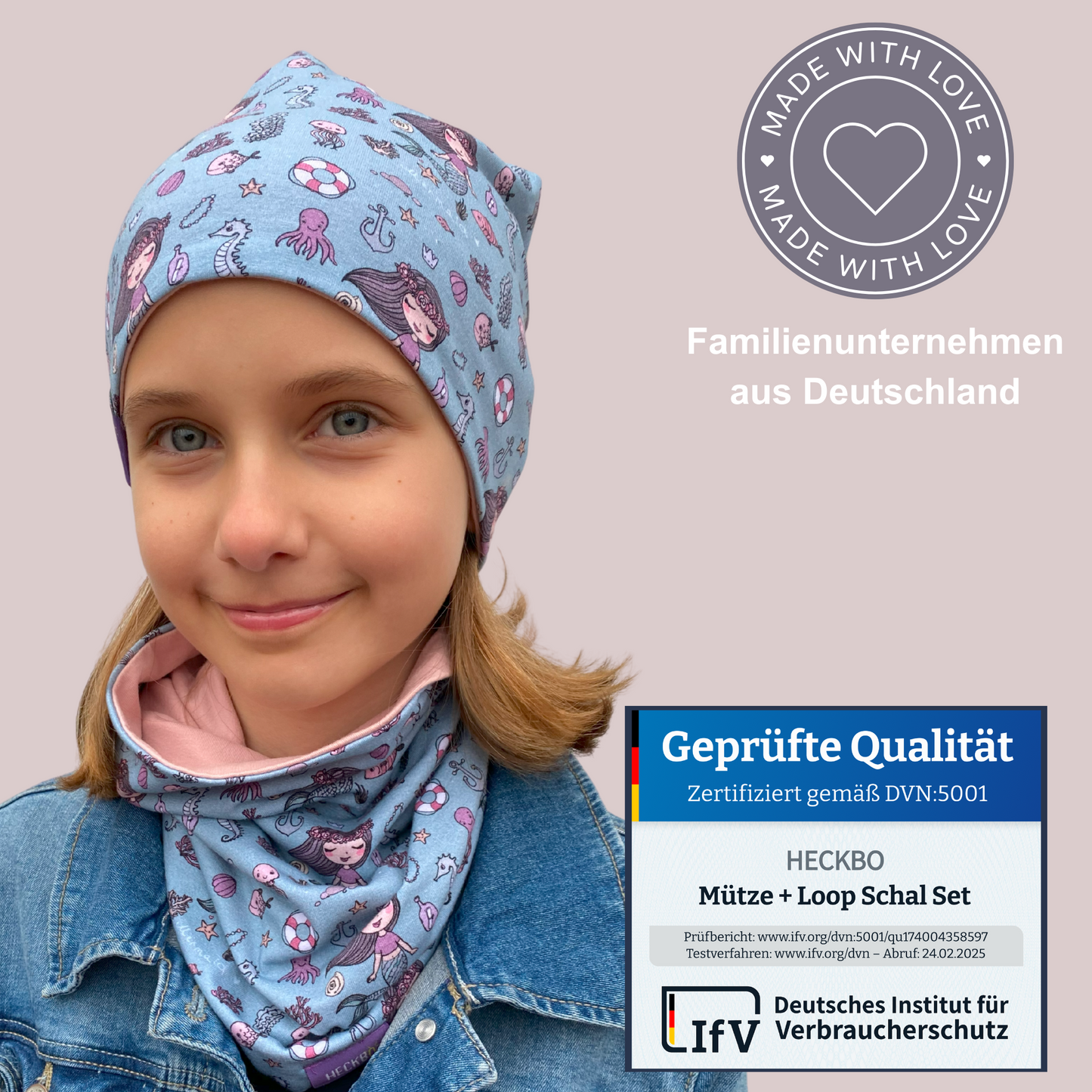 Kinder Beanie Mütze & Loop Meerjungfrau