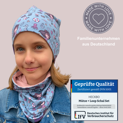Kinder Beanie Mütze & Loop Meerjungfrau