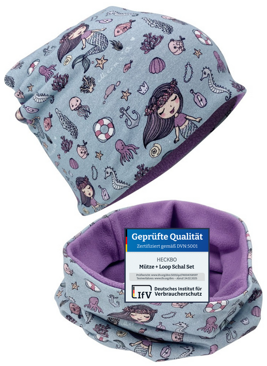 Kinder Beanie Mütze & Loop Set - Meerjungfrau