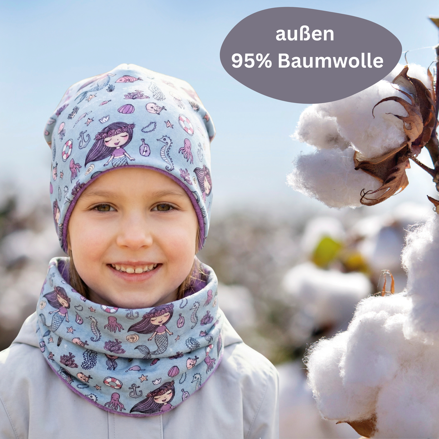 Kinder Beanie Mütze & Loop Set - Meerjungfrau