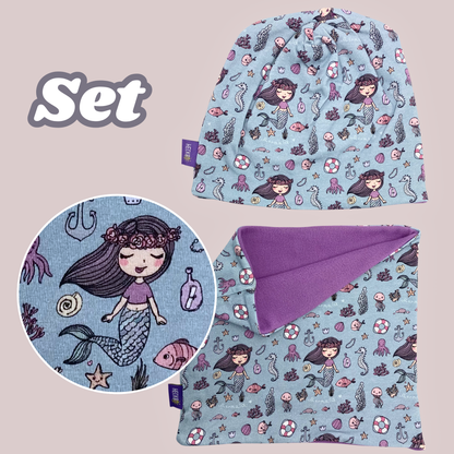 Kinder Beanie Mütze & Loop Meerjungfrau