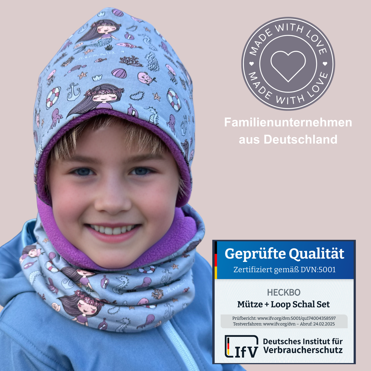Kinder Beanie Mütze & Loop Meerjungfrau