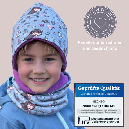 Kinder Beanie Mütze & Loop Meerjungfrau