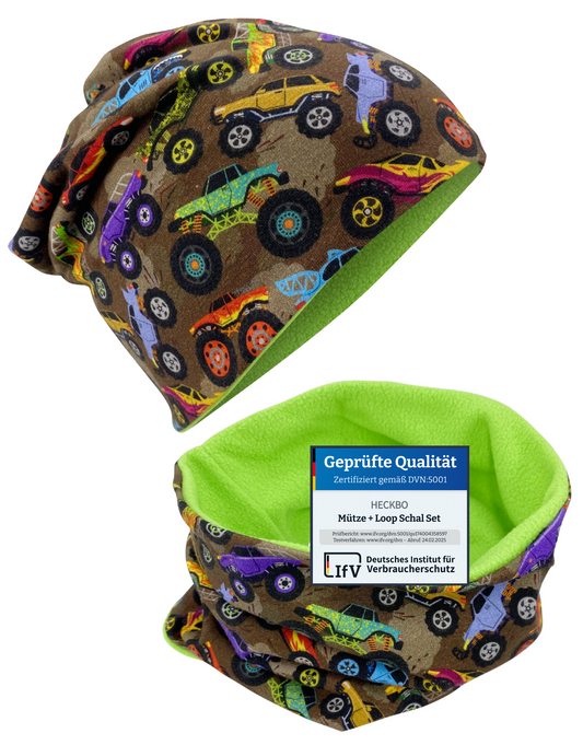 Kinder Beanie Mütze & Loop Set - Monster Truck
