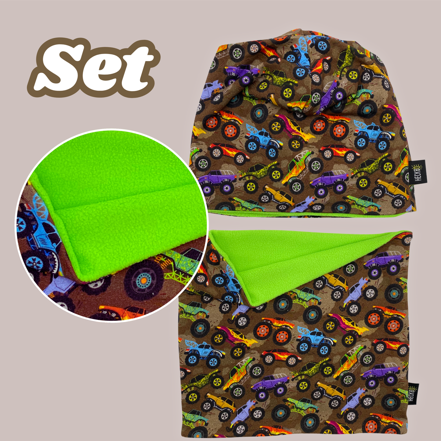Kinder Beanie Mütze & Loop Set - Monster Truck