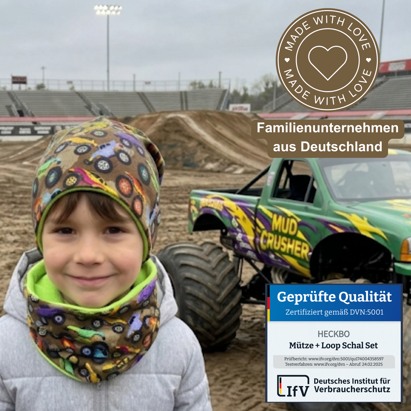 Kinder Beanie Mütze & Loop Set - Monster Truck